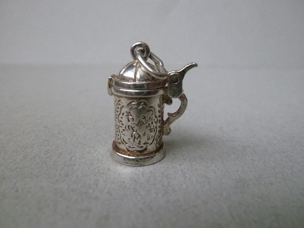 Oude bedel zilver Tankard Bierpul opent lid, Sieraden, Tassen en Uiterlijk, Antieke sieraden, Verzenden, Zilver, Hanger