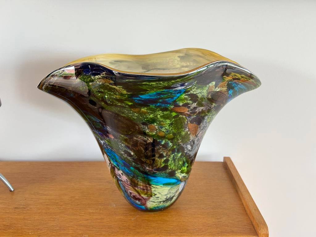 Grote zware kunstglas vaas – Murano stijl – unieke kleuren, Antiek en Kunst, Ophalen of Verzenden