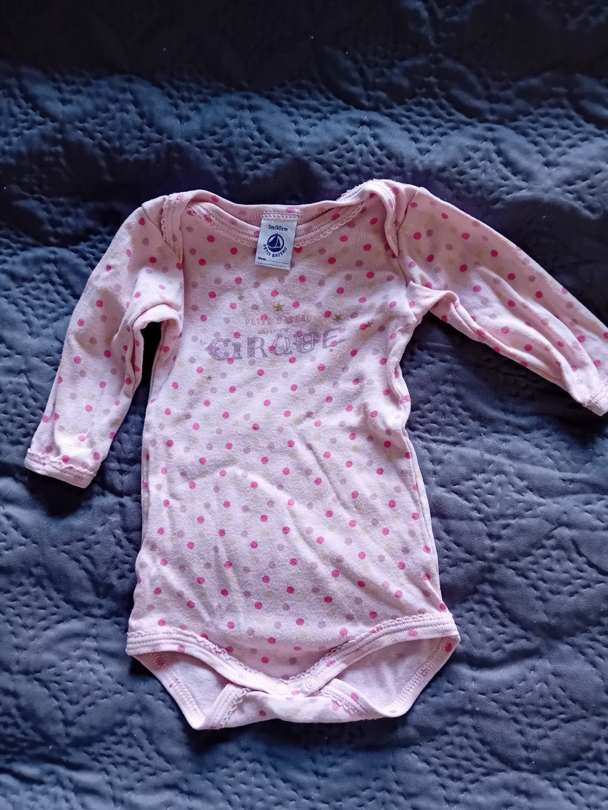 Petit Bateau romper lange mouw stippen maat 56-62, Nacht- of Onderkleding, Gebruikt, Meisje, Ophalen of Verzenden