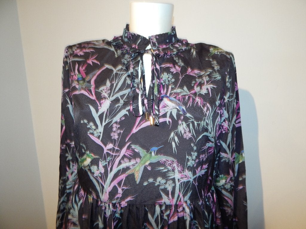 Ted Baker prachtige jurk blad vogel print mooie kleuren M, Maat 38/40 (M), Meerkleurig, Ophalen of Verzenden, Zo goed als nieuw