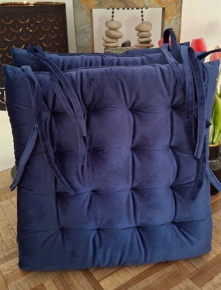 3 marineblauw velours stoelkussens 40 x 40, Ophalen of Verzenden, Nieuw