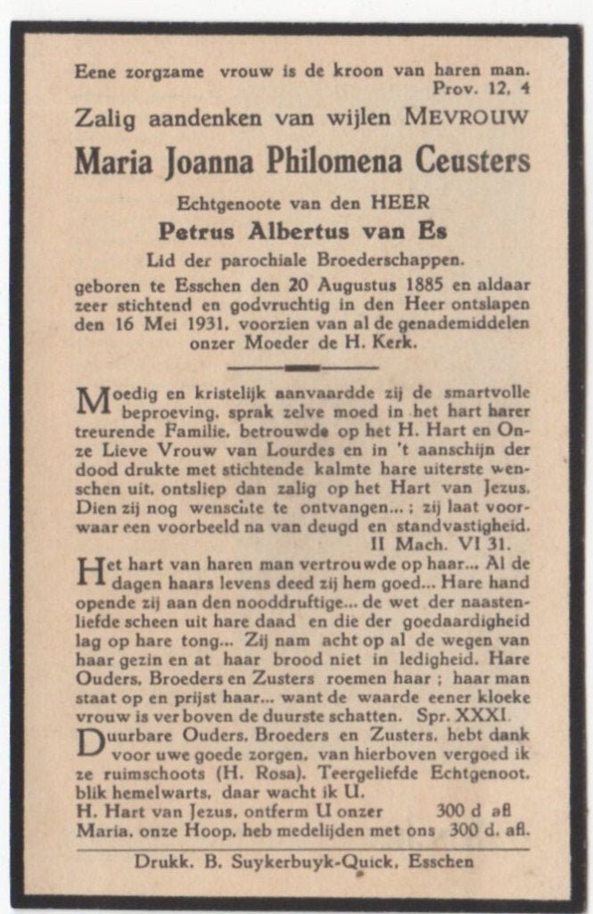Maria J.P. Ceusters 1885 Esschen + 1931 Esschen, 45 jaar, Verzenden