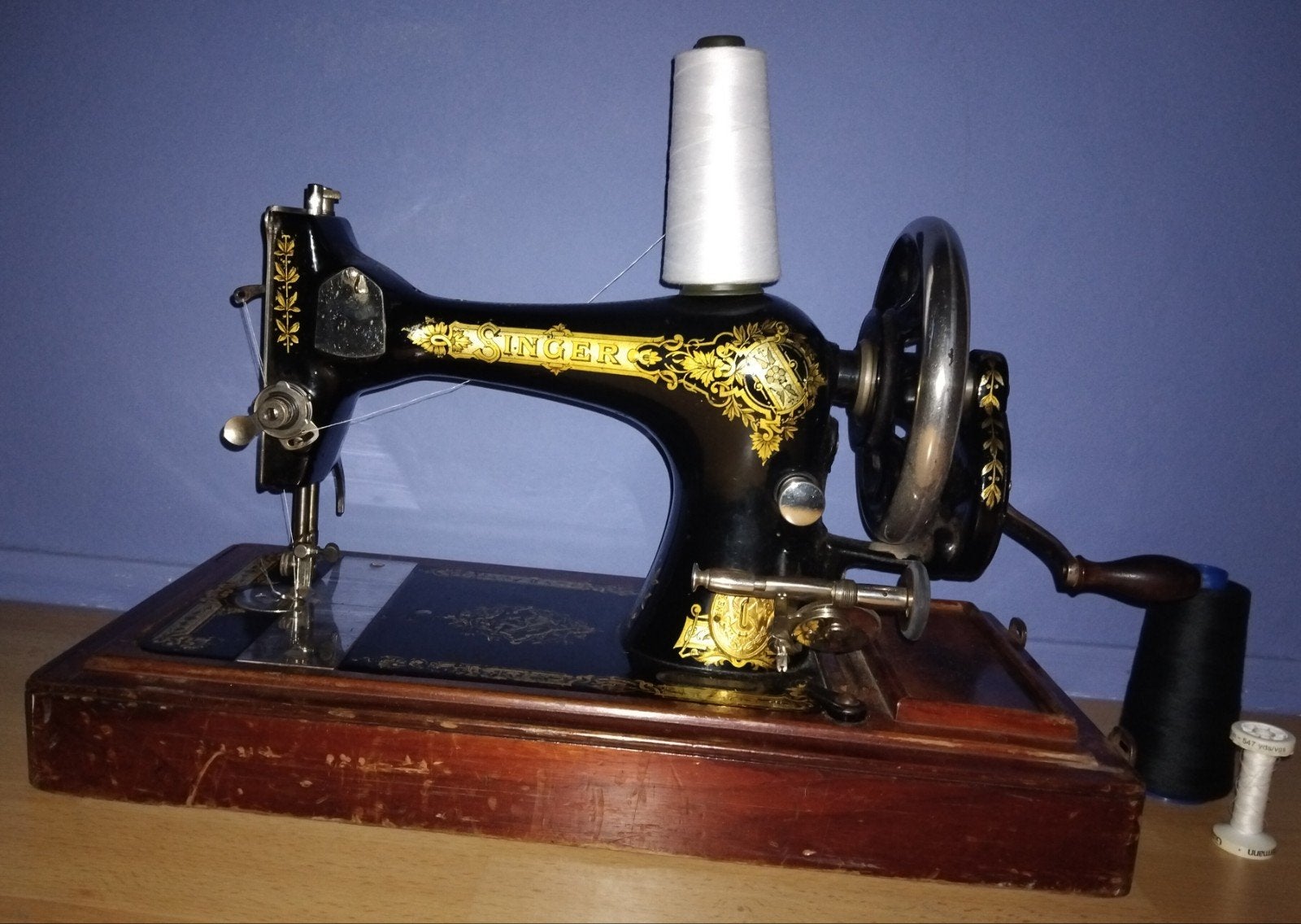 Antieke Singer Naaimachine met Houten Koffer, Ophalen