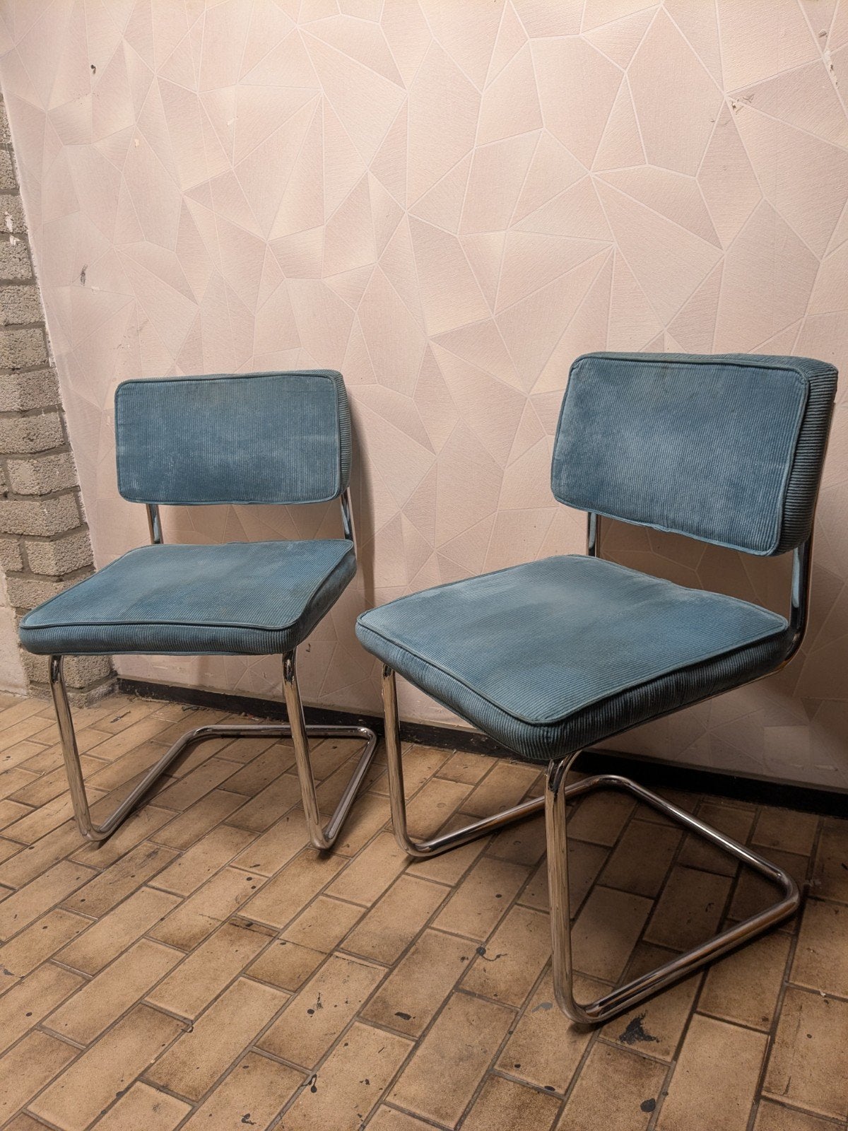 Leuke set retro/vintage look stoelen (petrol kleur), Huis en Inrichting, Stoelen, Ophalen, Overige kleuren, Twee