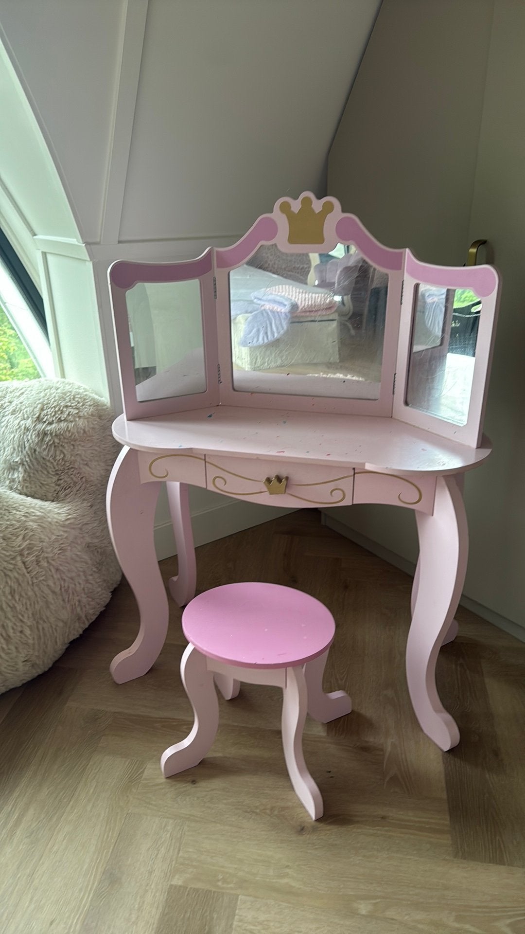 Roze kaptafel met krukje, Ophalen, Minder dan 50 cm, Gebruikt, Minder dan 100 cm