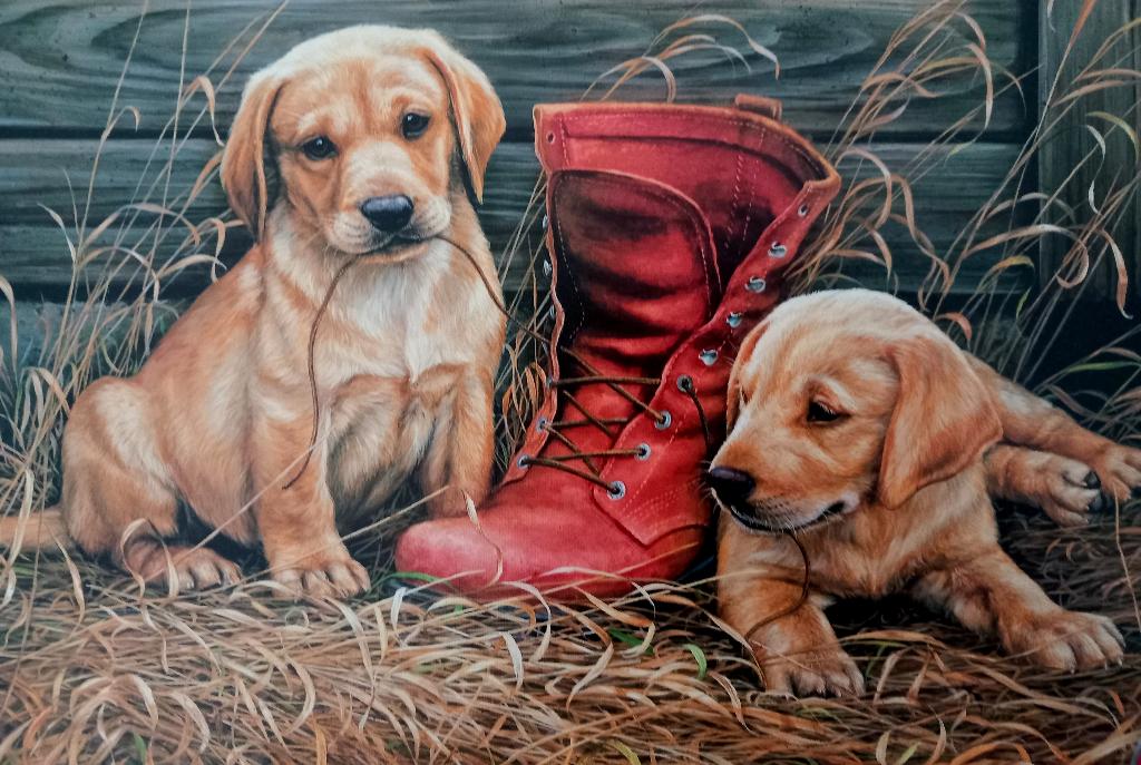 Eurographics puzzel 1000 stukjes met jonge hondjes met laars, Hobby en Vrije tijd, Denksport en Puzzels, Ophalen of Verzenden