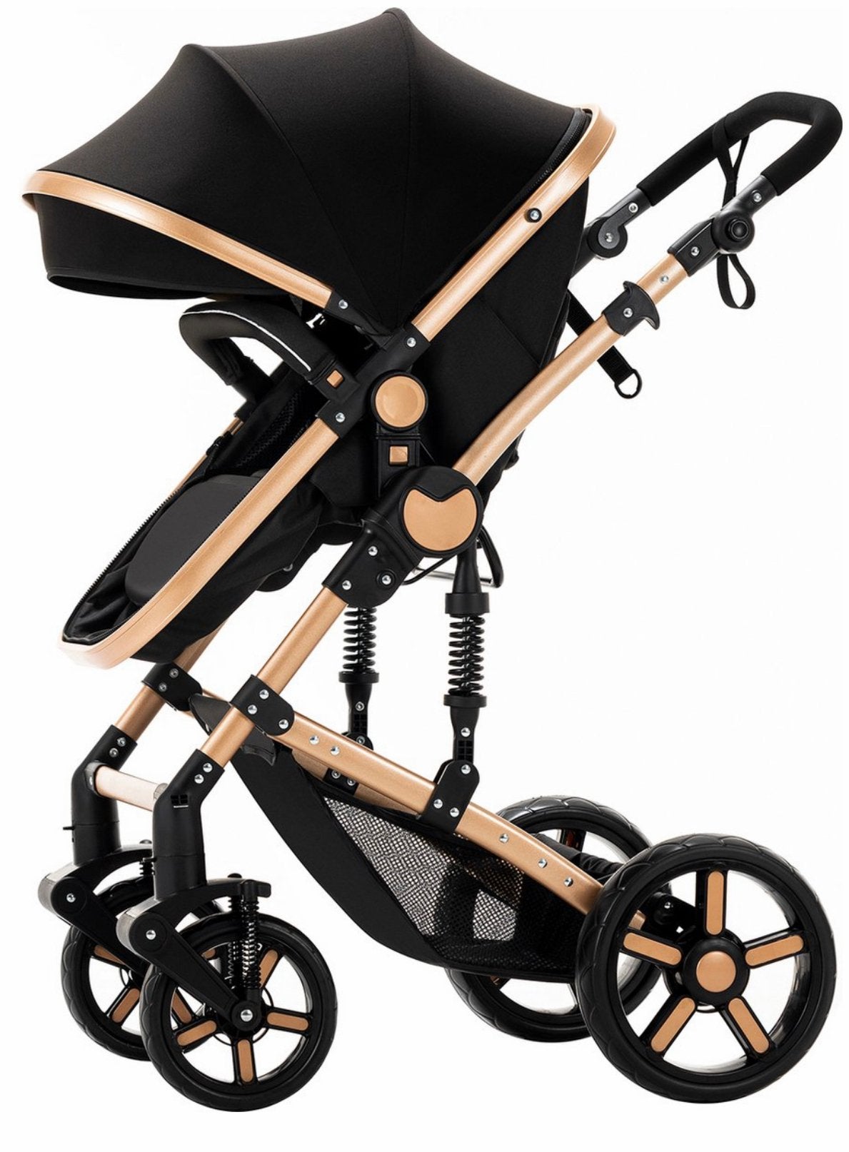 Luxe 3-in-1 Kinderwagen Combiwagen Zwart/rosé, Kinderen en Baby's, Kinderwagens en Combinaties, Nieuw, Combiwagen, Met reiswieg