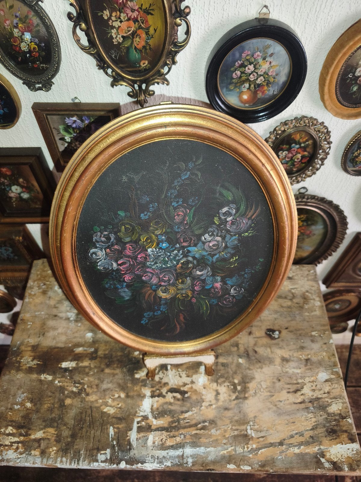 Olieverf schilderijtje olieverfschilderijtje bloemen S56, Antiek en Kunst, Ophalen of Verzenden