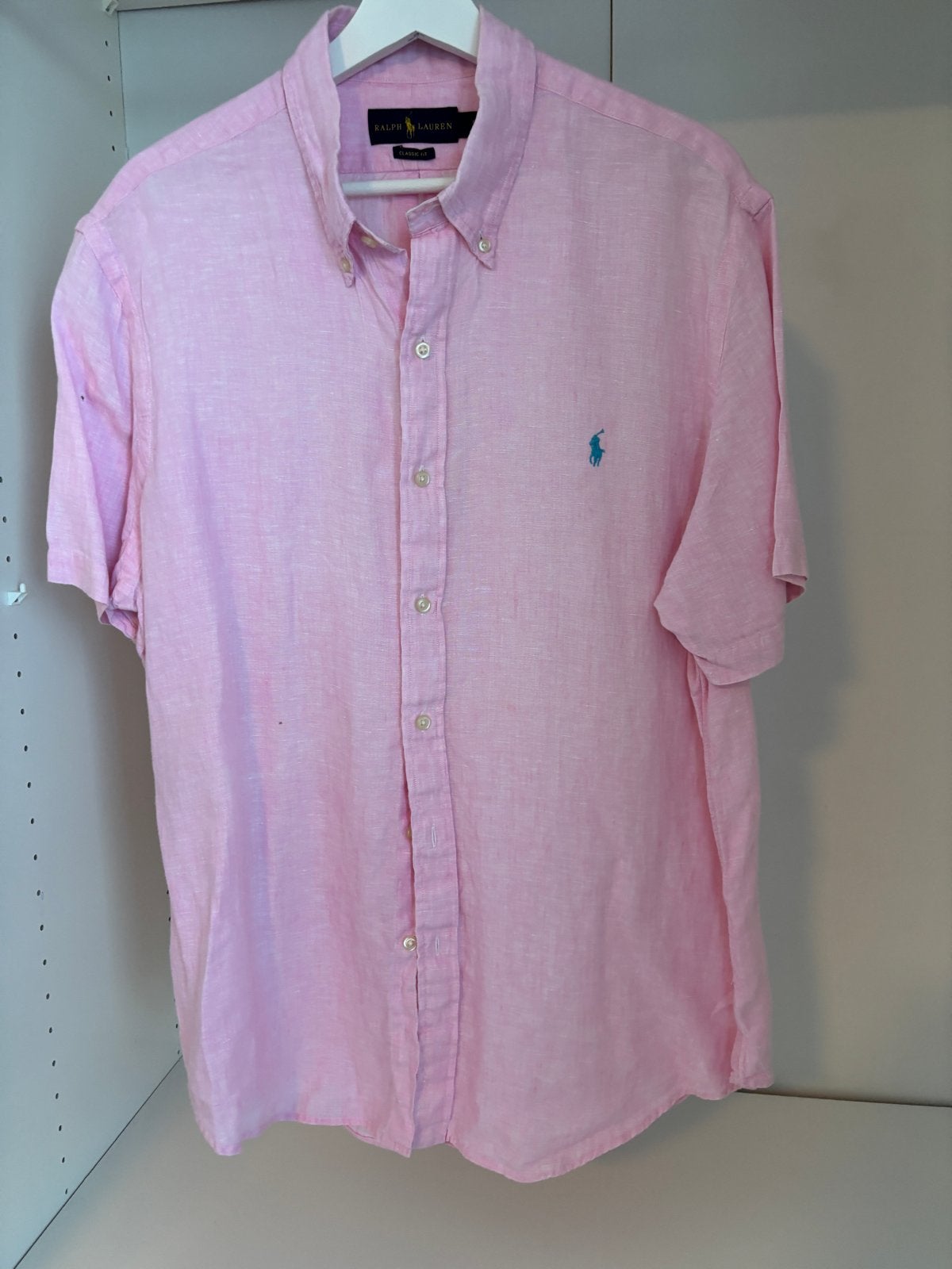 Ralph Lauren Roze Linnen Overhemd - Classic Fit, Ophalen of Verzenden, Zo goed als nieuw, Roze, Overige halswijdtes