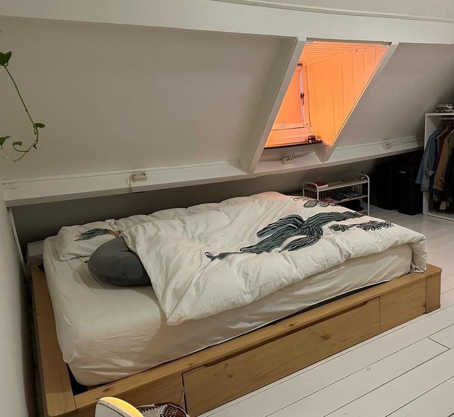 Superkingsize bedframe met opbergruimte, Huis en Inrichting, Ophalen, Bruin, Tweepersoons, Zo goed als nieuw