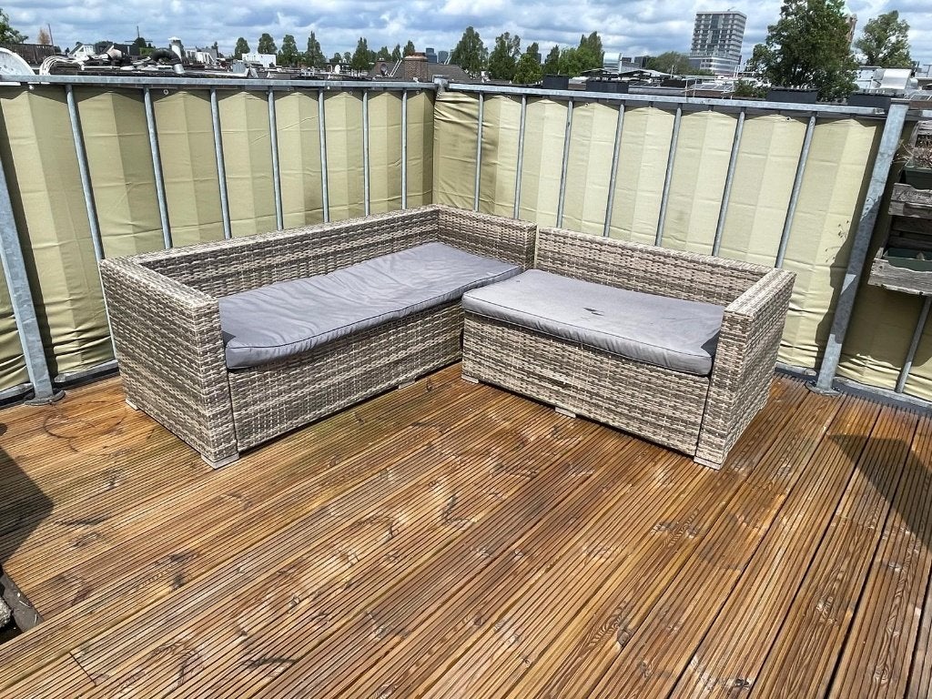 Gratis af te halen hoek loungeset, Tuin en Terras, Tuinsets en Loungesets, Gebruikt, Loungeset, Rotan, 4 zitplaatsen, Hocker, Ophalen