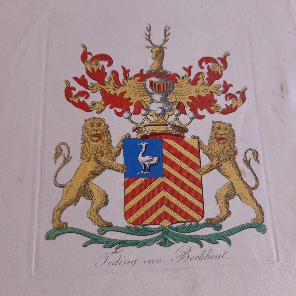 Antieke Kopergravure Heraldiek Teding van Berhout, Antiek en Kunst, Verzenden