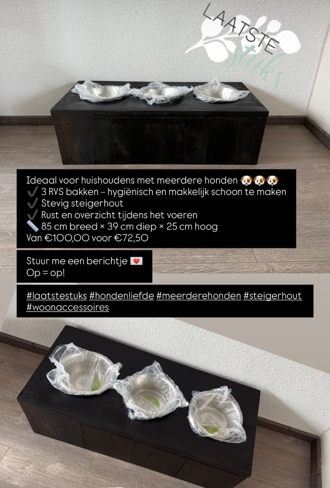 Honden voer- en drinkbak hout, Dieren en Toebehoren, Hondenvoerbakken en Drinkbakken, Ophalen of Verzenden, Nieuw
