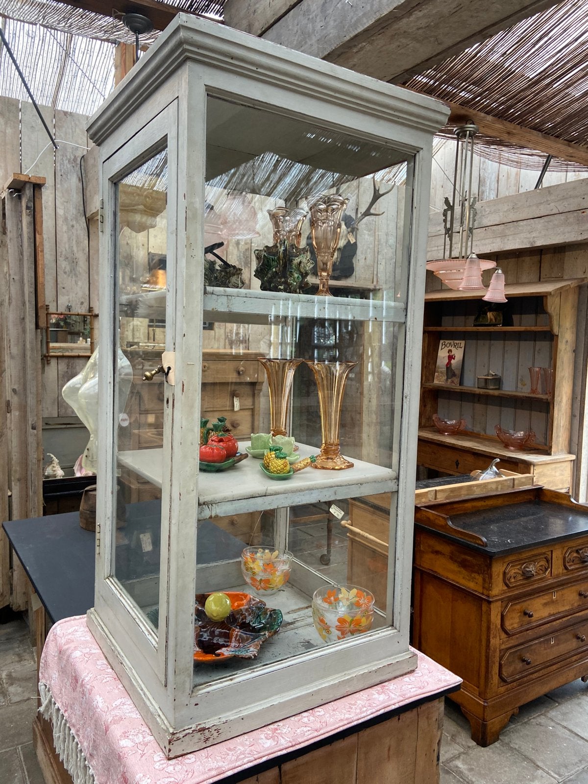 Landelijke Franse vitrine balievitrine toonbankvitrine, Ophalen, Gebruikt, 100 tot 150 cm, 50 tot 100 cm