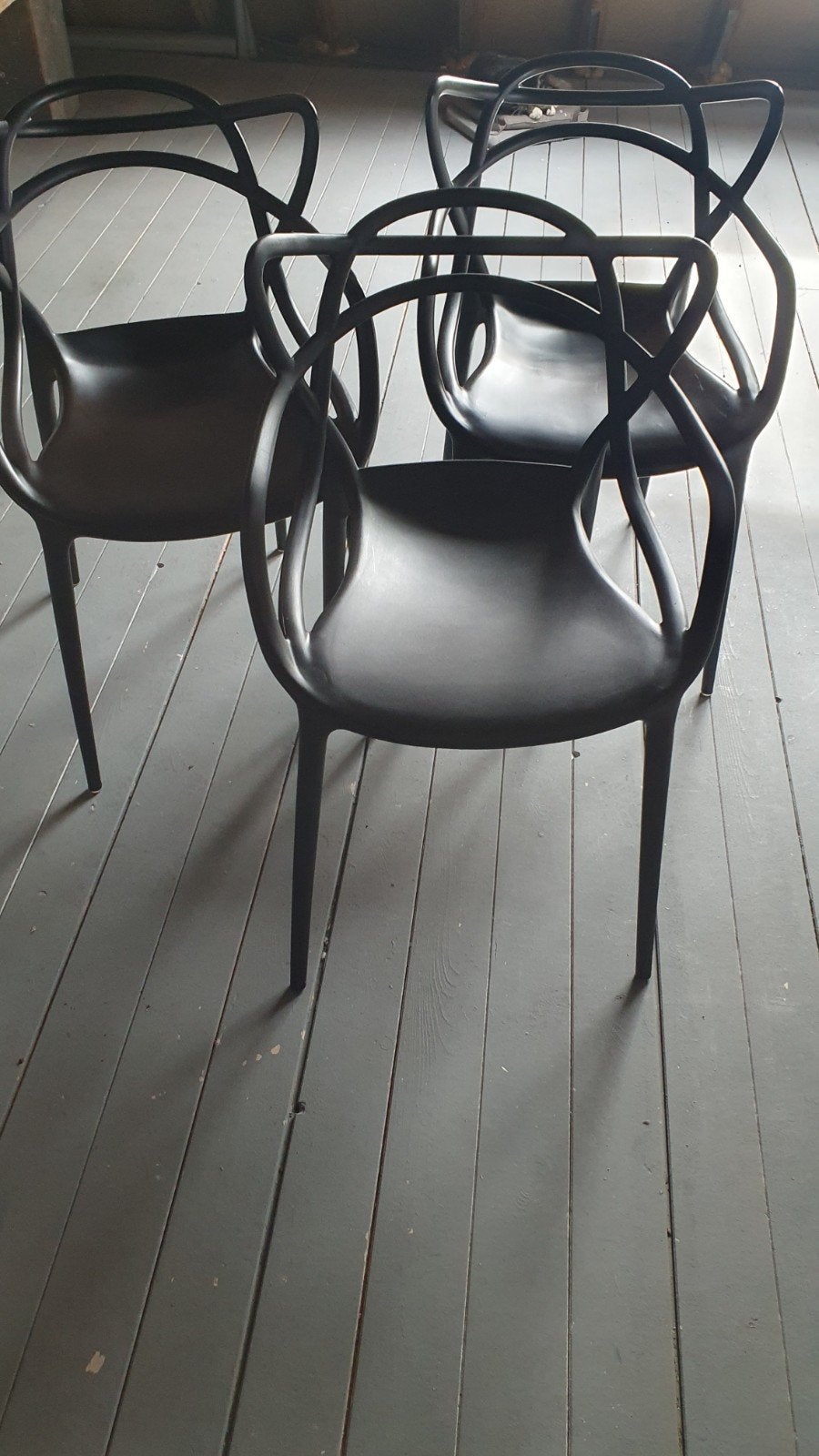 Set van 3 zwarte design stoelen, Huis en Inrichting, Ophalen, Gebruikt, Zwart, Vier