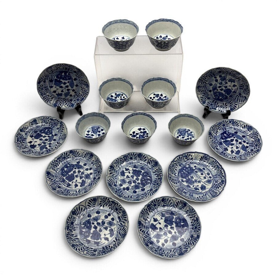 Zeven Chinees kopjes en negen schoteltjes, 19e eeuws, Ophalen of Verzenden