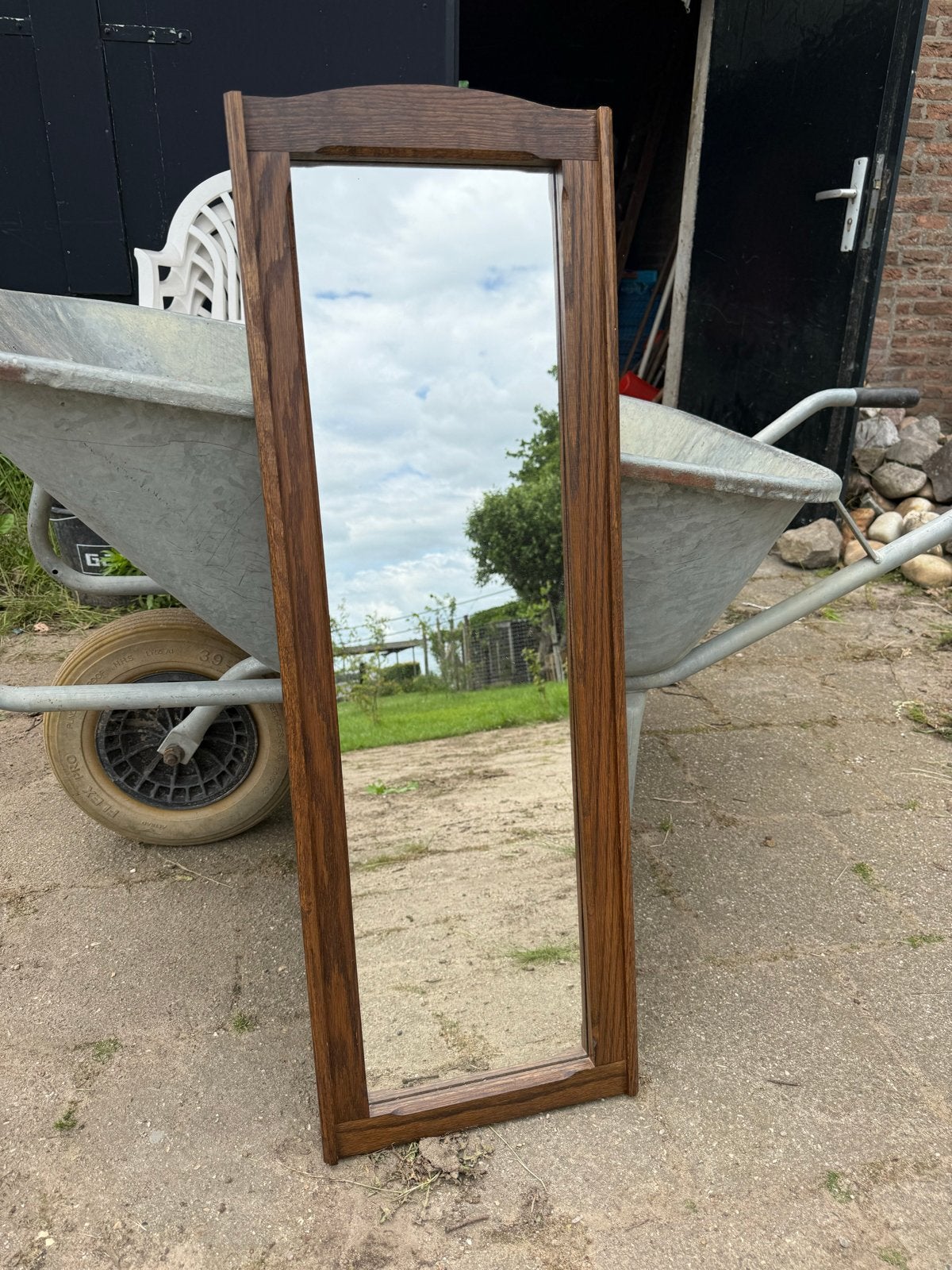 Houten spiegel (99x34 cm), Antiek en Kunst, Antiek | Spiegels, Minder dan 50 cm, Minder dan 100 cm, Rechthoekig, Ophalen