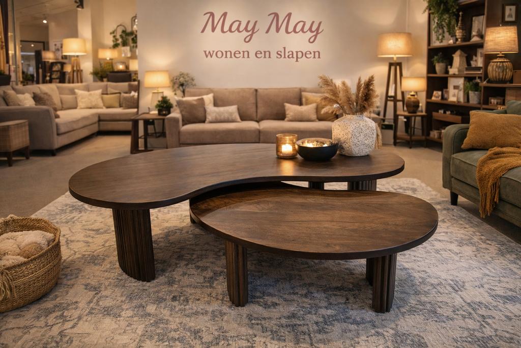 Salontafel YinYan organisch bruin  direct leverbaar E-7204, Huis en Inrichting, Ophalen, 100 tot 150 cm, Nieuw, 50 tot 100 cm