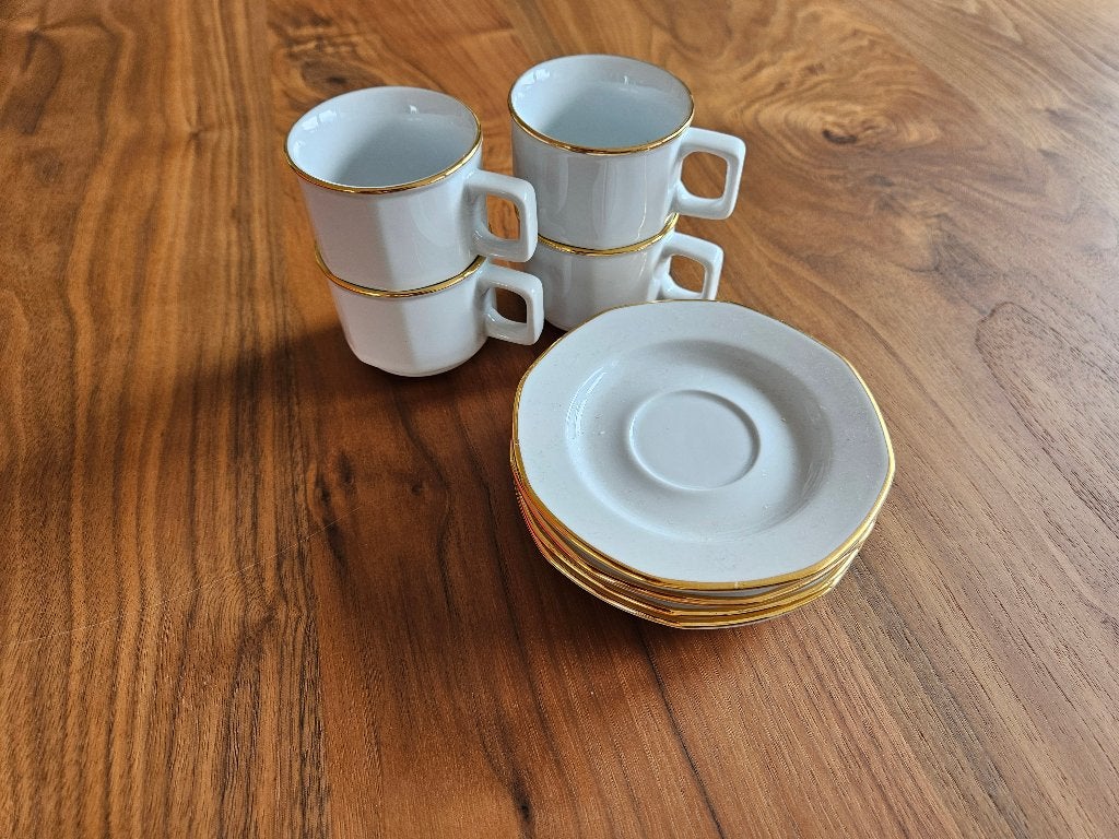 Vintage Kahla espresso kop en schotels - 4 stuks, Klassiek, Ophalen of Verzenden, Zo goed als nieuw, Kop(pen) en/of Schotel(s)