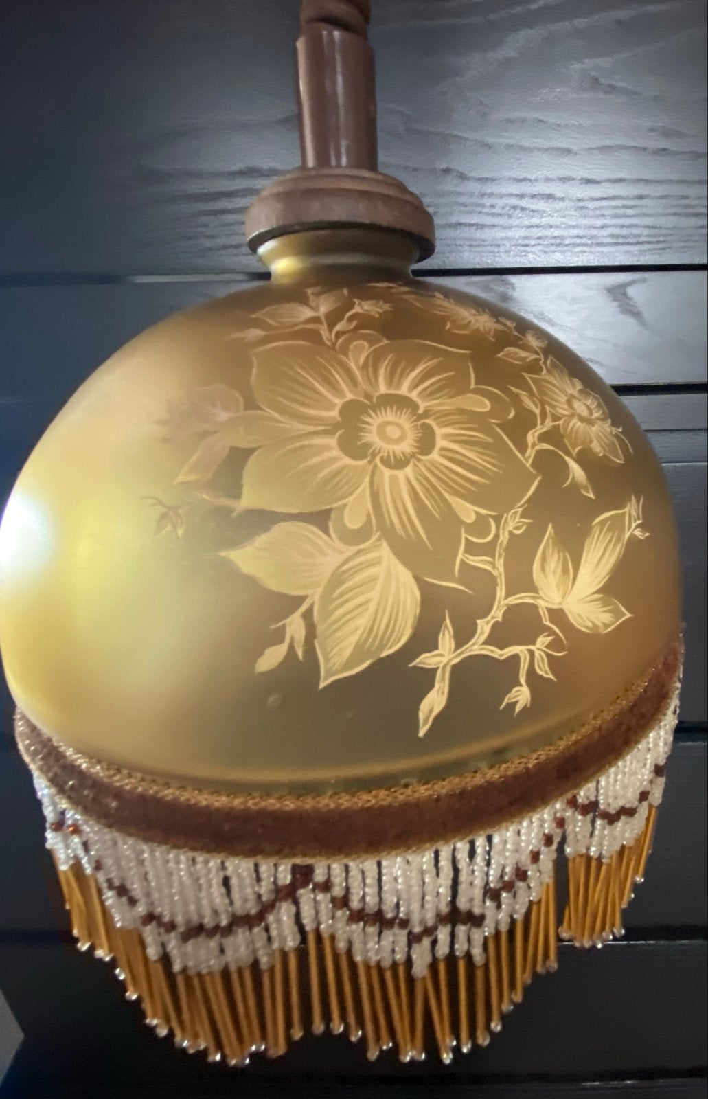 Vintage Glazen Lampenkap met Kralenfranje - Art Deco Stijl, Ophalen of Verzenden