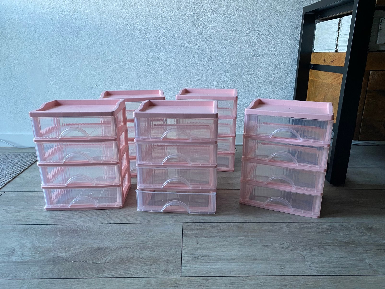 5 roze kleine opbergkastjes met lades, make up,knutselen, Ophalen, Zo goed als nieuw, 25 tot 50 cm, Minder dan 100 cm