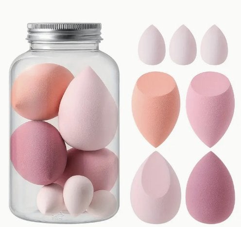 7 delig Makeup sponge beauty blender set met storage box, Gehele gezicht, Nieuw, Ophalen of Verzenden, Roze