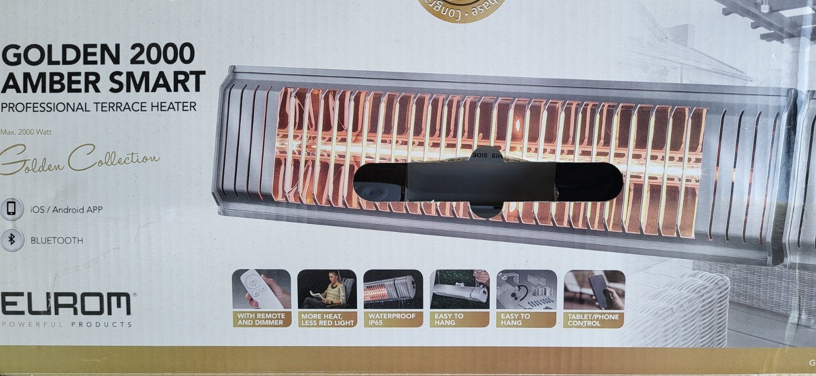 Eurom Golden 2000 Amber Smart Terrasverwarmer, Zo goed als nieuw, Waterbestendig, Wand, Ophalen
