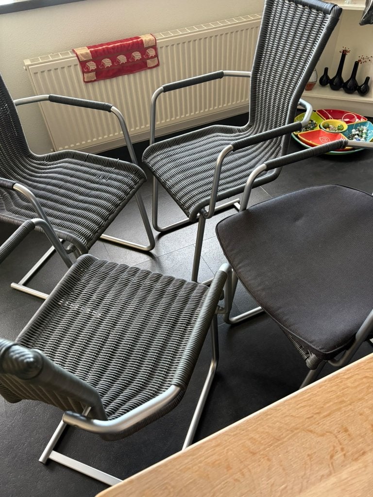 6 eetkamerstoelen RVS design, Huis en Inrichting, Ophalen, Grijs, Vijf, Zes of meer stoelen, RVS met kunstoffen bekleding