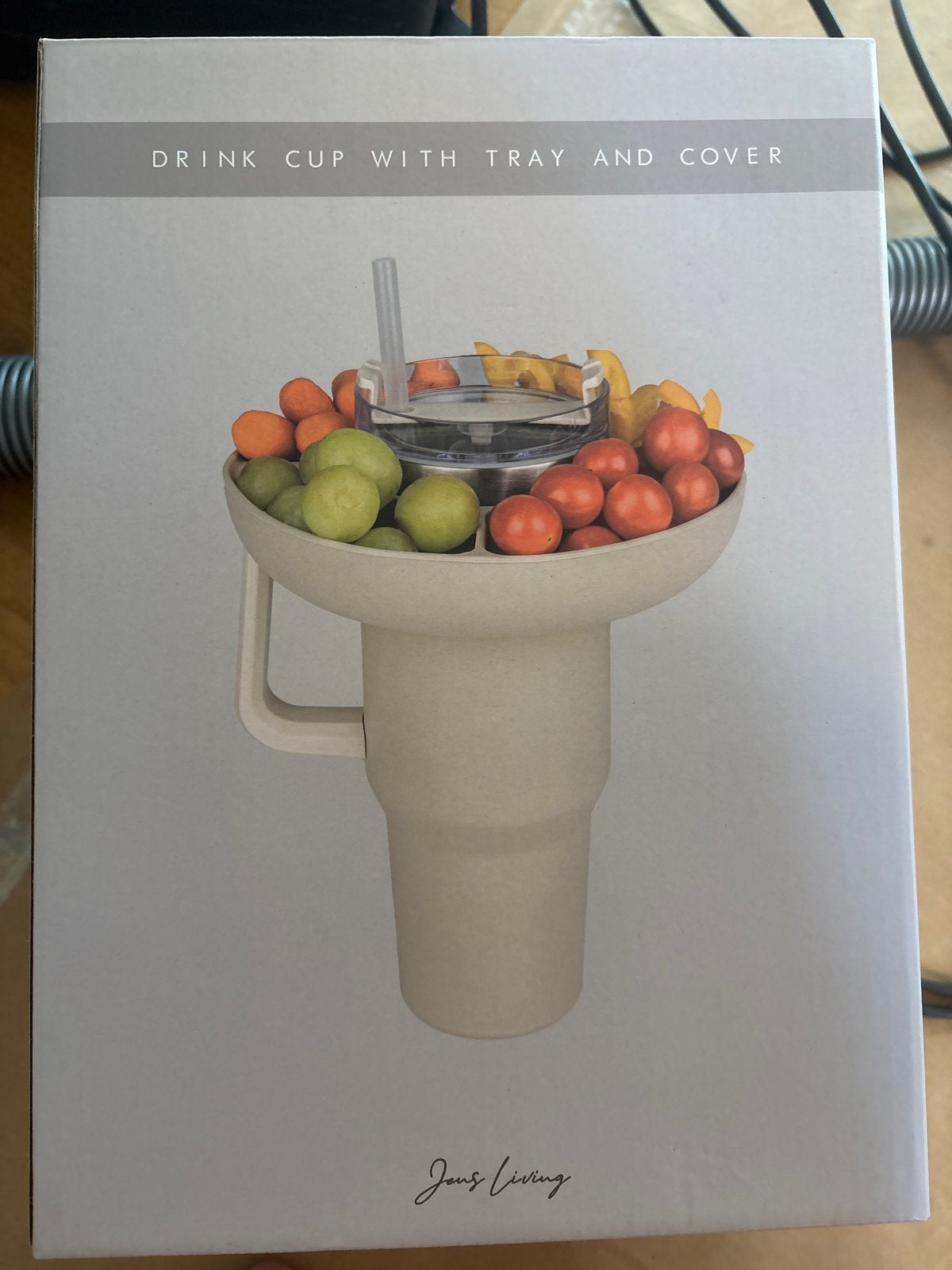 Jens Living Drinkbeker met Snacktray en Deksel - Beige, Beige, Overige typen, Kunststof, Nieuw