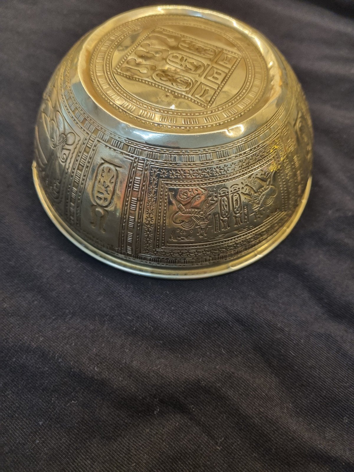 Antieke Egyptische Revival Messing Kom met Hiërogliefen, Verzenden