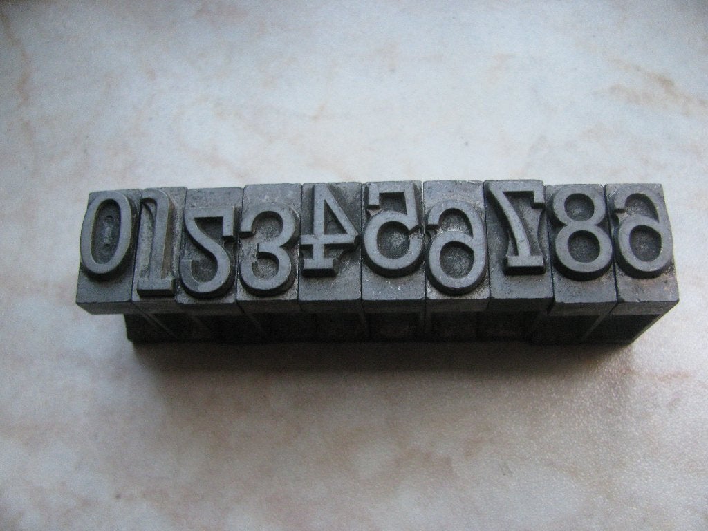 10 Metalen Cijfer Stempels / Letterpress Printing Blocks, Verzenden