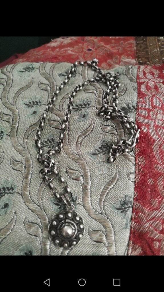 Zilveren jasseron ketting met Zeeuwse knop kettinghanger, Ophalen, Met hanger, Zo goed als nieuw, Zilver