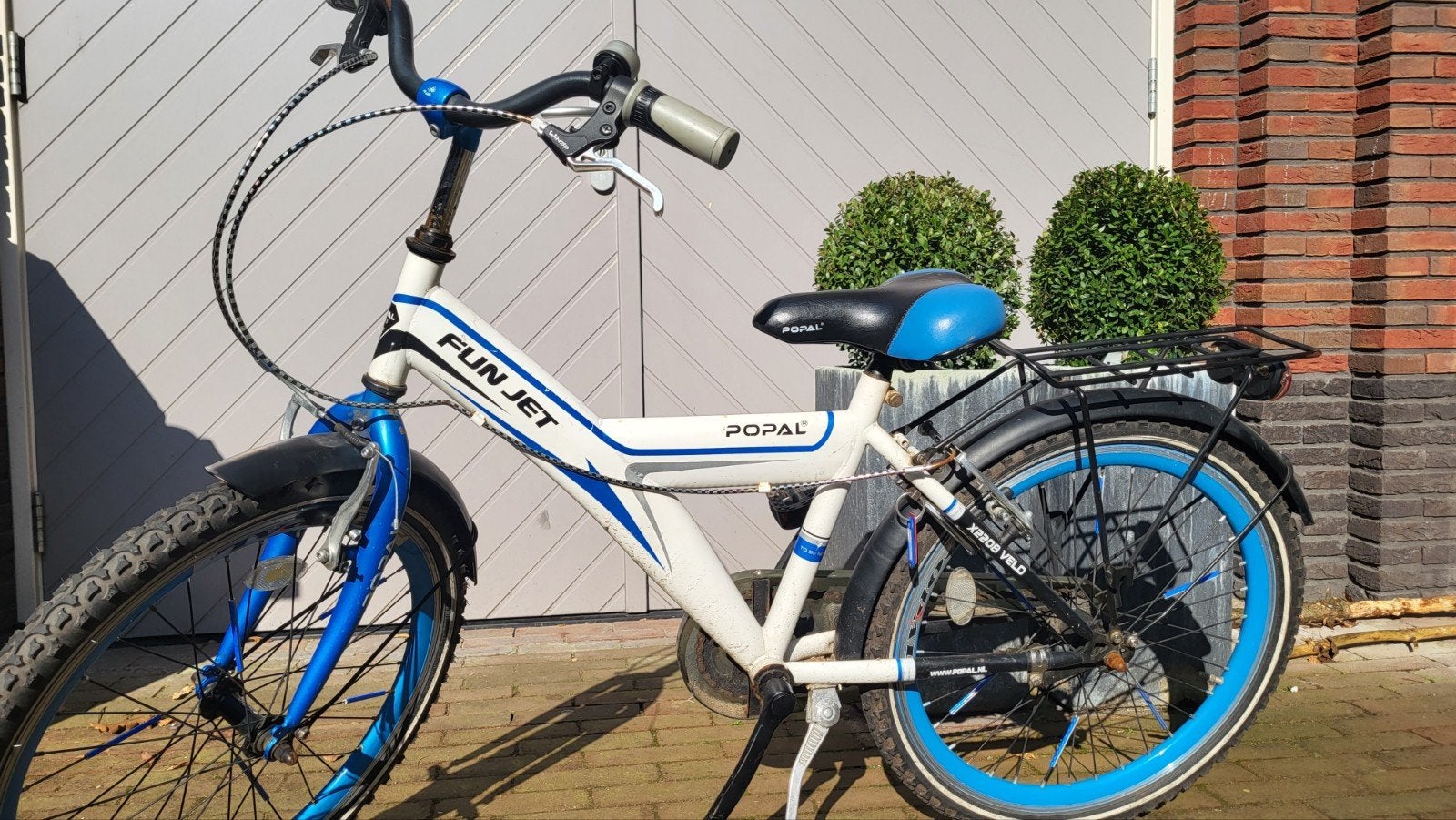 Popal Funjet kinderfiets - Wit/Blauw - 22 inch, Ophalen, Gebruikt, Velgrem, Overige merken