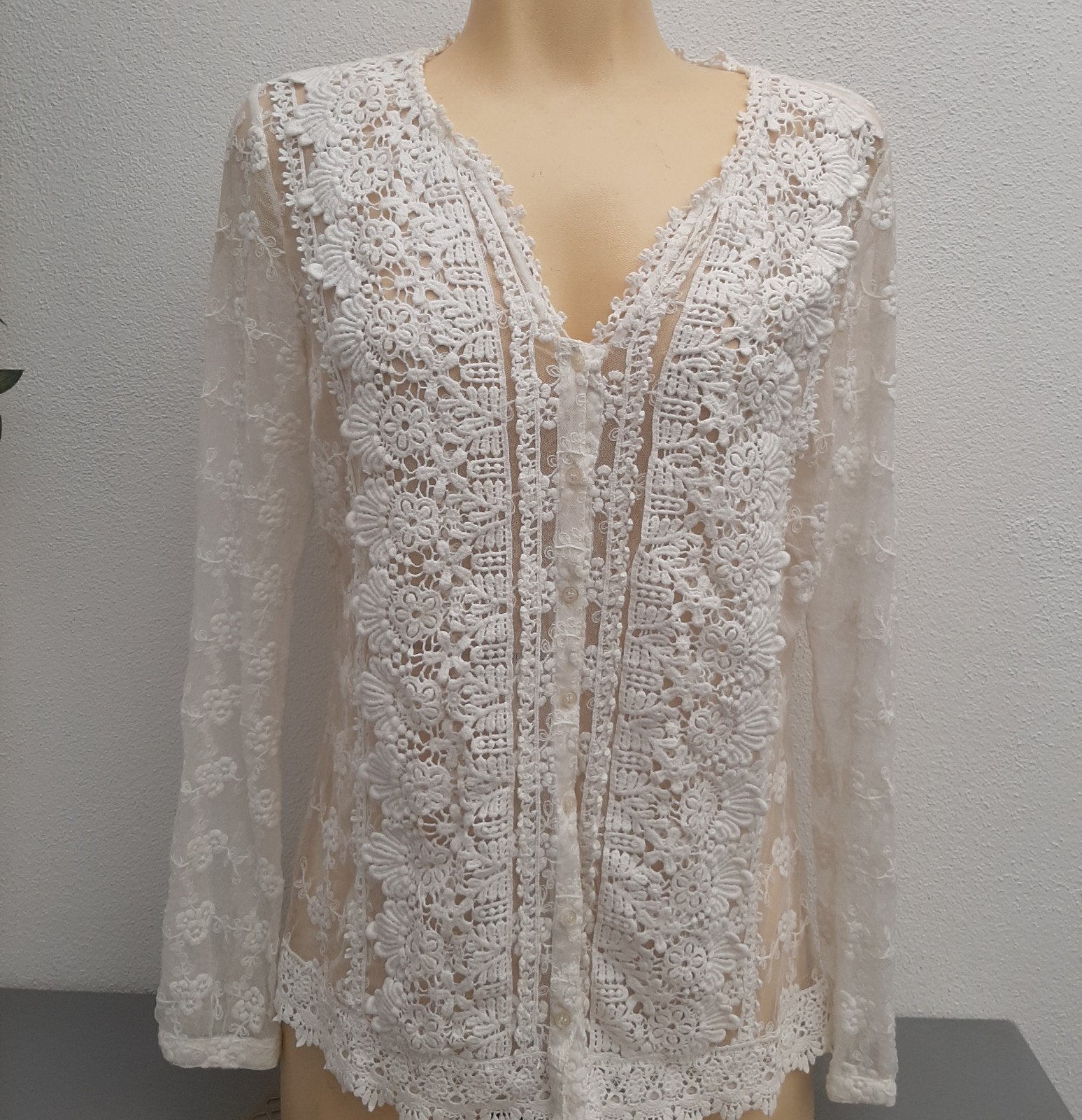 Comma Casual Identity Kanten Blouse Maat 40, Kleding | Dames, Blouses en Tunieken, Maat 38/40 (M), Wit, Zo goed als nieuw, Comma