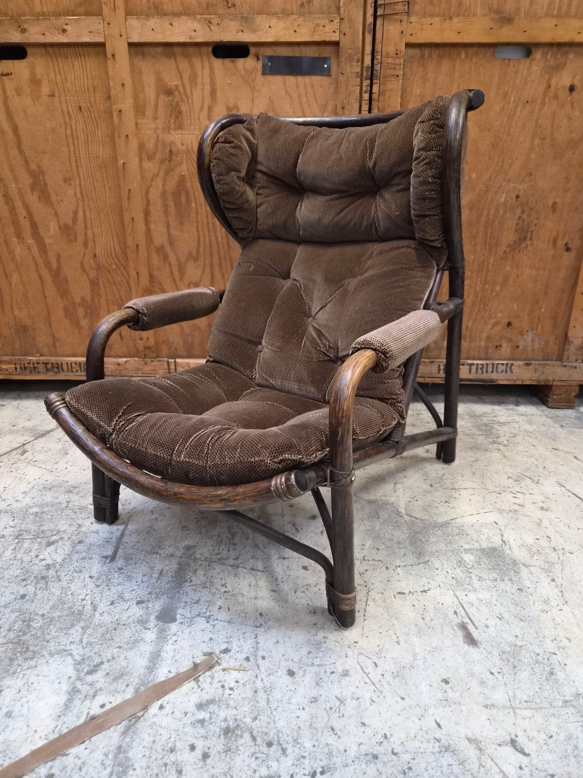 Rotan fauteuil, Ophalen, 75 tot 100 cm, Stof, Organisch 60's