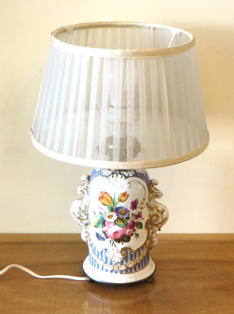 Lamp Hollywood Regency keramiek aardewerk bloemen kap stof, Gebruikt, Ophalen of Verzenden, Hollywood Regency, Minder dan 50 cm
