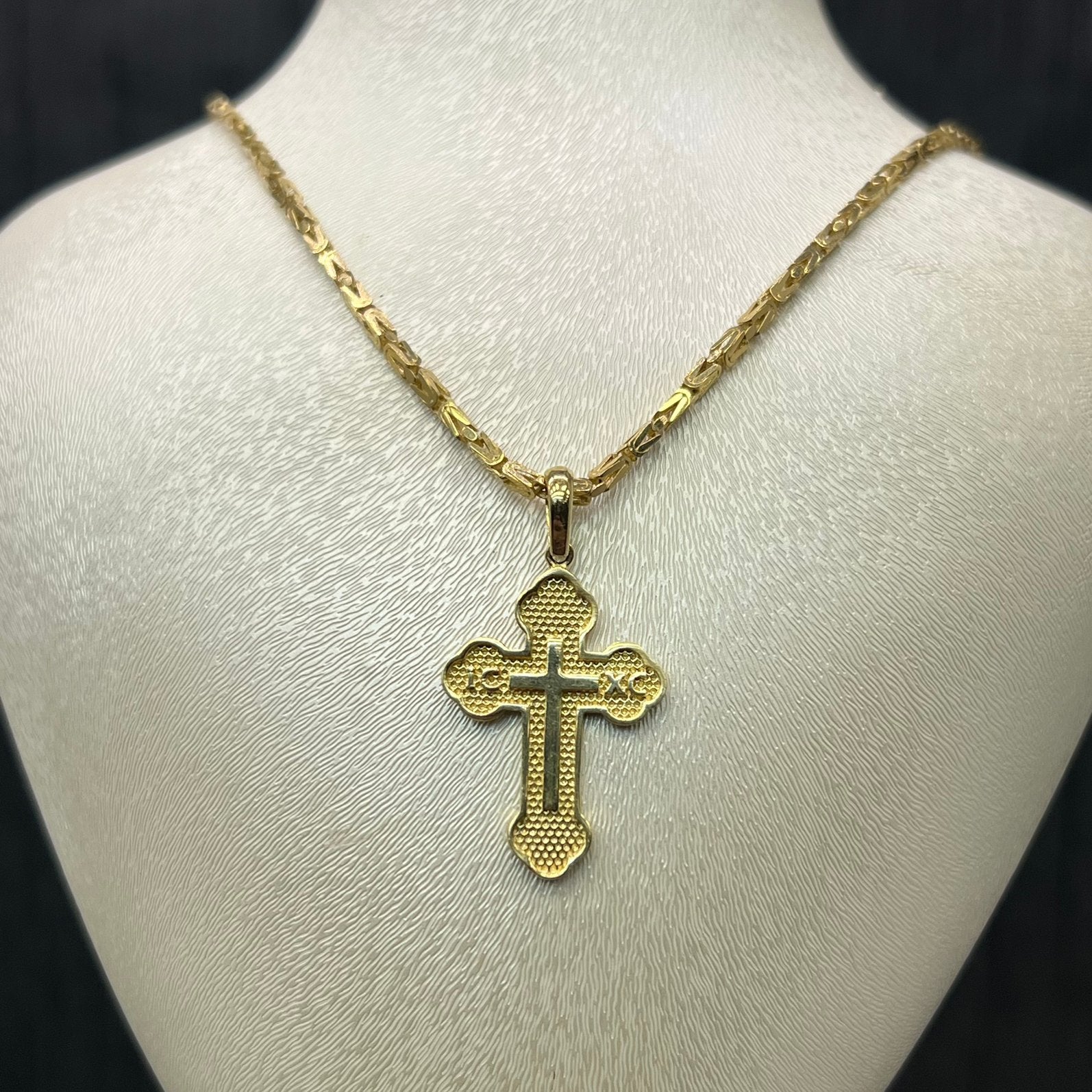 14k gouden koningsketting met kruis hanger, Met hanger, Nieuw, Ophalen of Verzenden, Goud