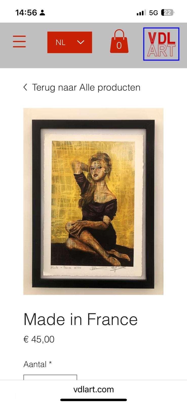 Brigitte Bardot reproductie 23x30 cm vdlart, Ophalen of Verzenden