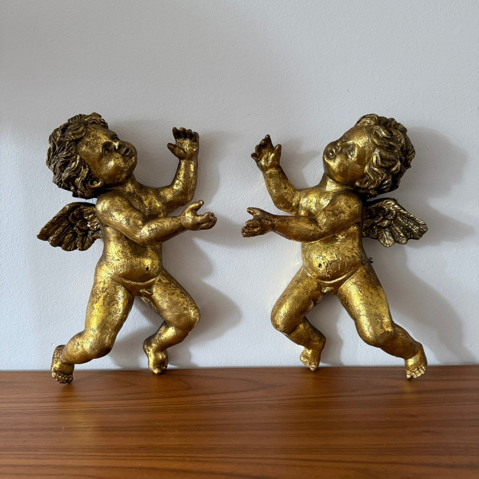 2 gouden engelen, putti, cherubijn, Italiaans, Reguitti ‘50, Ophalen of Verzenden