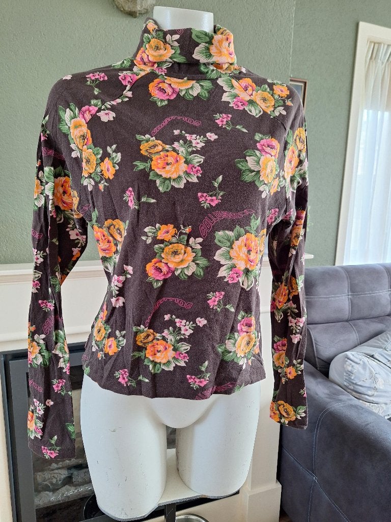 Collusion bruine col trui bloemen 44 L longsleeve, Kleding | Dames, Verzenden, Maat 42/44 (L), Zo goed als nieuw, Bruin