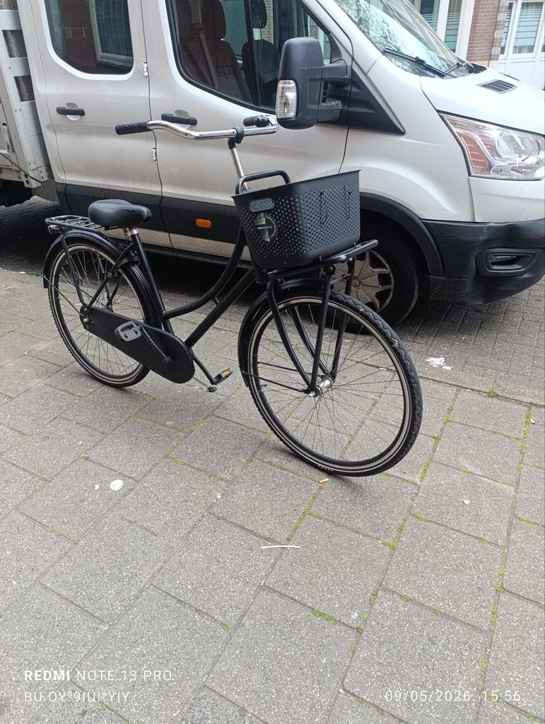 Zwarte damesfiets met voordrager en mand, Overige merken, Terugtraprem, Ophalen of Verzenden, 53 tot 56 cm