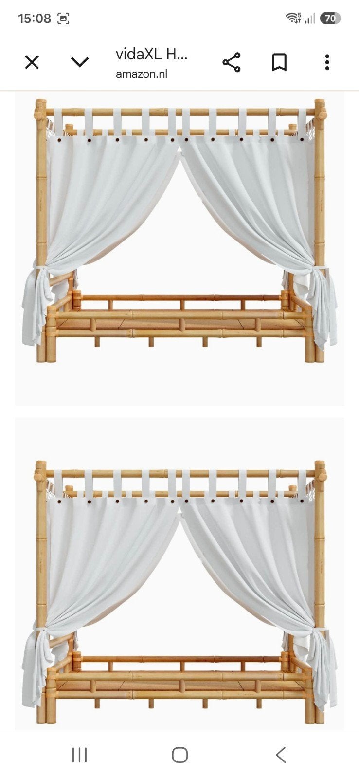 Bamboe hemelbed met gordijnen - Tweepersoons, Ophalen, Overige kleuren, Tweepersoons, Zo goed als nieuw