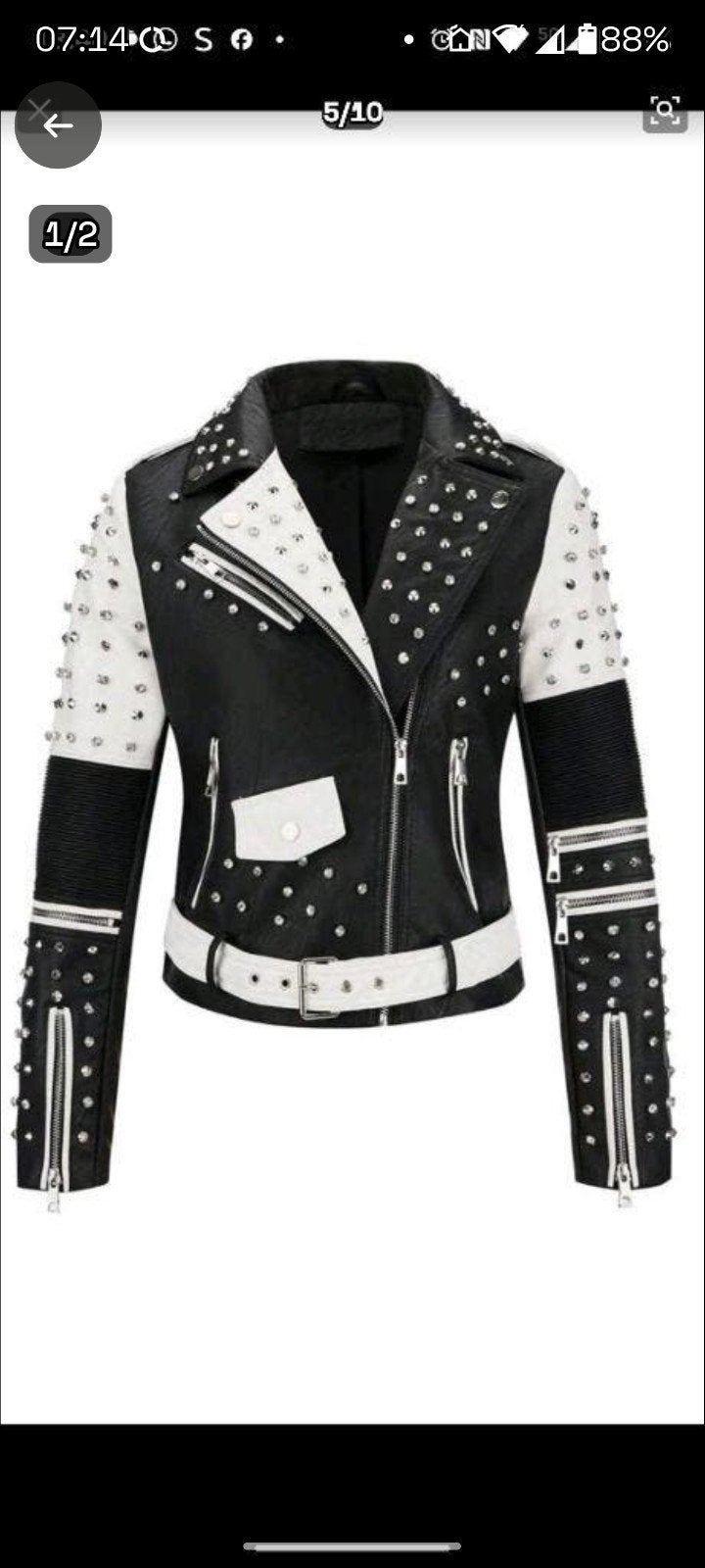 Stoere bikerjack met studs - Zwart/Roze of Zwart/Wit, Kleding | Dames, Jassen | Winter, Maat 38/40 (M), Zwart, Nieuw, Ophalen of Verzenden