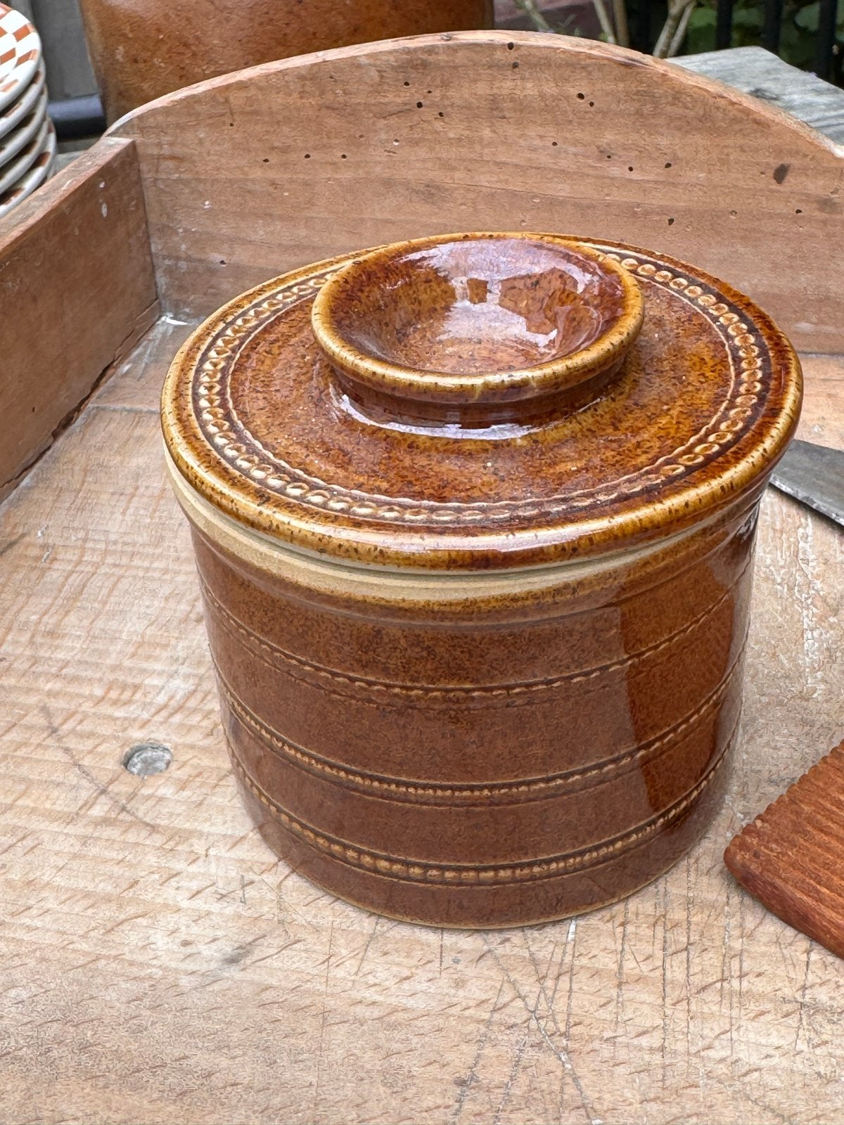 Antieke Bretonse botervloot van gres uit Frankrijk, Antiek en Kunst, Curiosa en Brocante, Ophalen of Verzenden