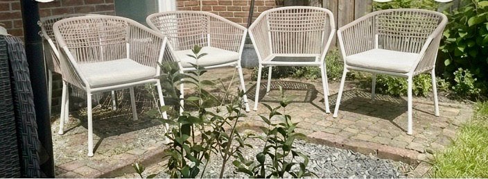 Set van 4 IKEA SEGERÖN tuinstoelen (wit/beige Ibiza-stijl), Ophalen, Gebruikt, Metaal