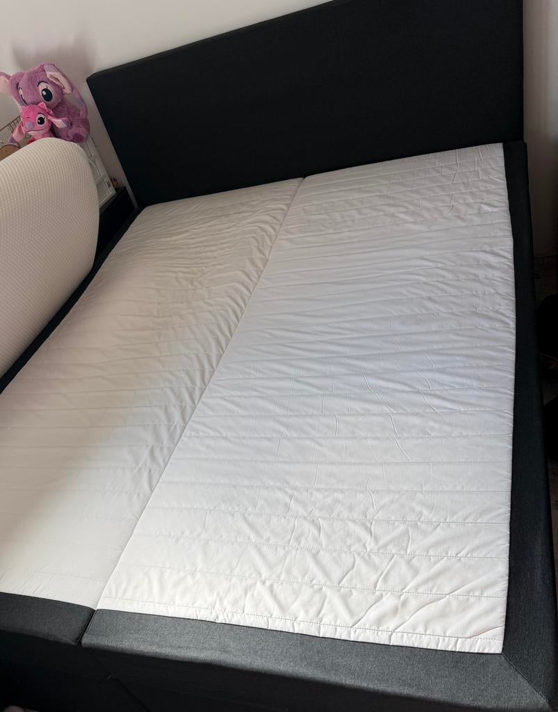 Tweepersoons boxspring bed met hoofdbord, donkergrijs, Ophalen, Overige kleuren, Tweepersoons, Zo goed als nieuw