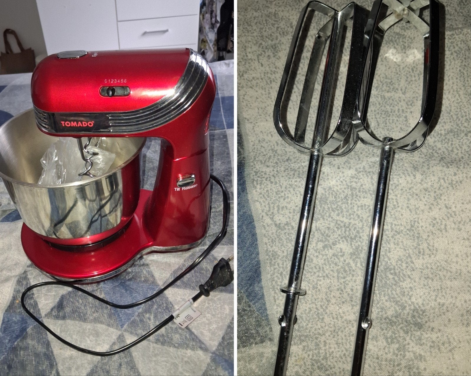 Tomado Handmixer met kom - Rood, Ophalen, 3 snelheden of meer, Zo goed als nieuw, 2 tot 3 liter