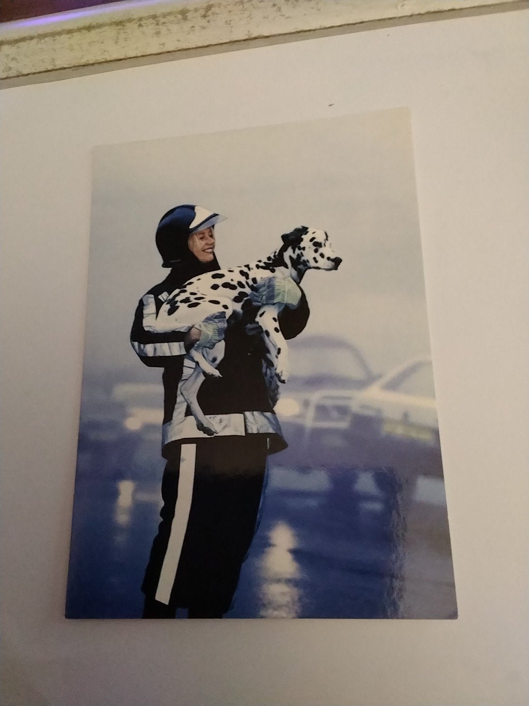 Ansichtkaart Brandweervrouw met Dalmatiër - Boomerang Card, Ophalen of Verzenden, 1980 tot heden, Ongelopen, Ambachten of Beroep