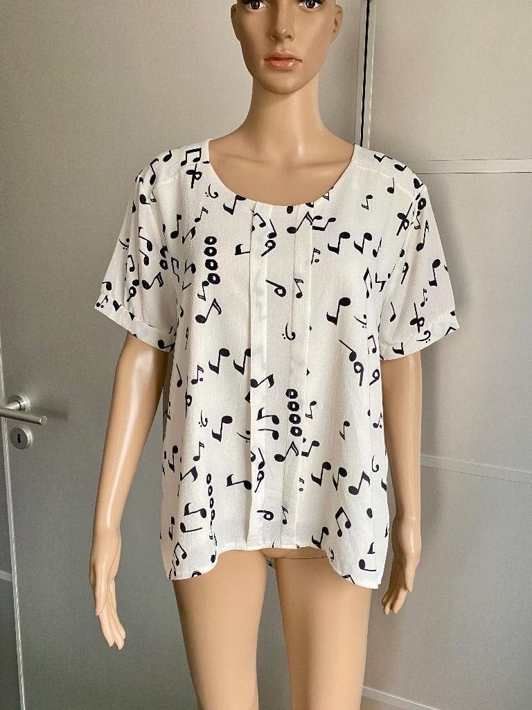 K118 Perla Nera maat 42=L blouse top gebr.wit/zwart, Perla Nera, Wit, Maat 42/44 (L), Ophalen of Verzenden