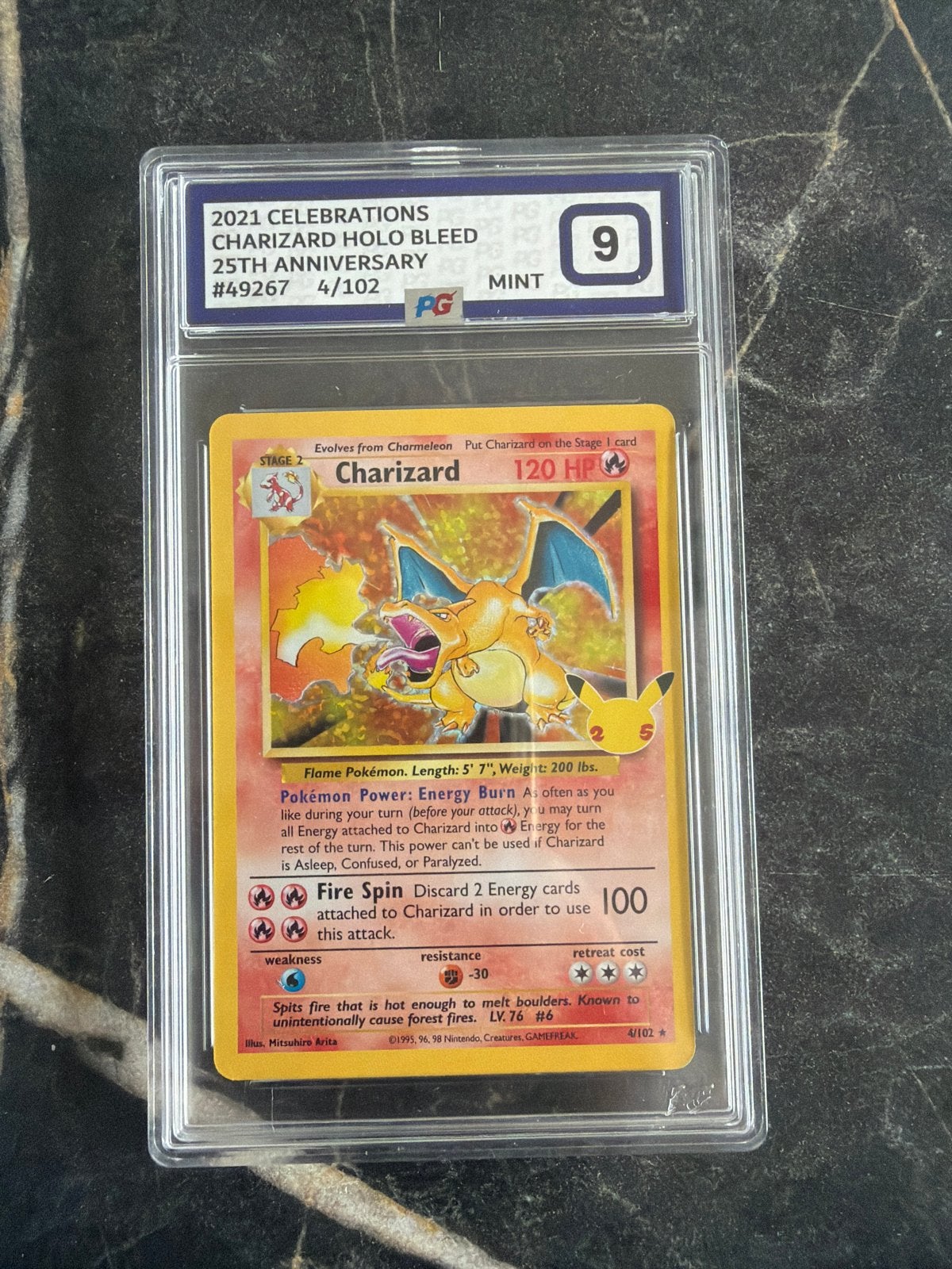 Pokémon Charizard 4/102 25th Anniversary PG Mint 9, Verzenden, Zo goed als nieuw, Losse kaart, Foil